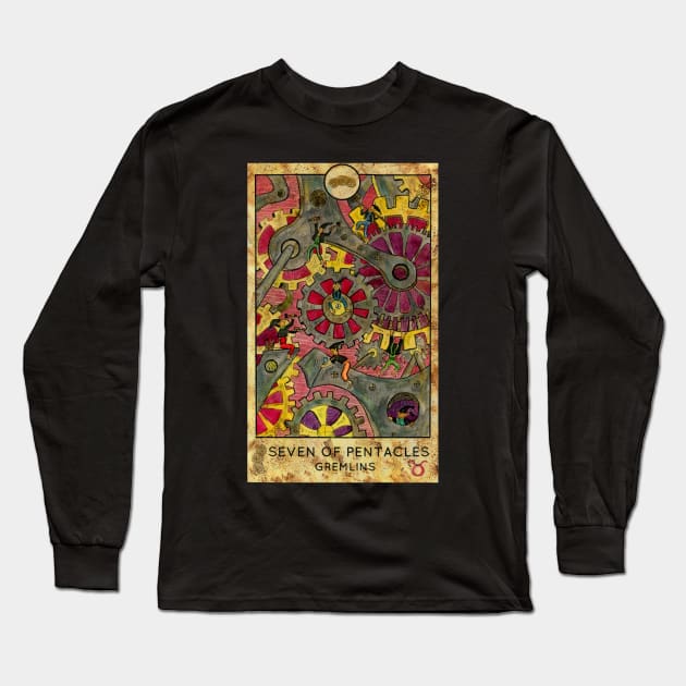 Seven Of Pentacles. Minor Arcana Tarot Card Design. Long Sleeve T-Shirt by Mystic Arts